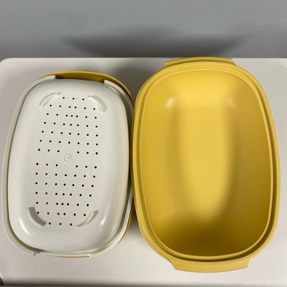 Vintage Tupperware 3 Pc Harvest Gold Microwave Vegetable Steamer 1273 1274 1275 - Picture 6 of 8